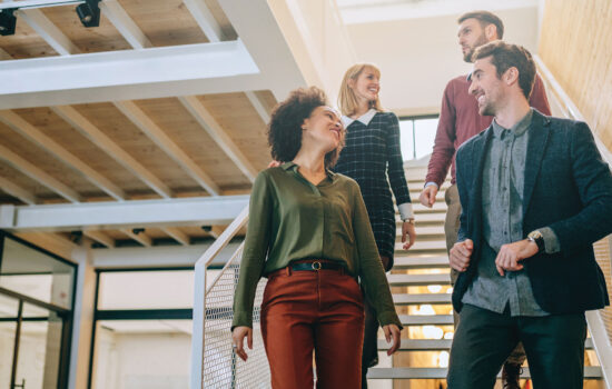 employees walking down stairs